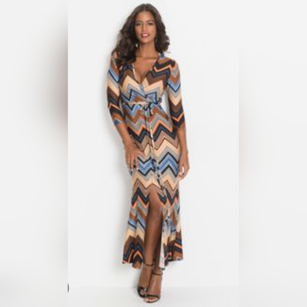 Venus Chevron Bodycon Belted Slit Maxi Dress - Picture 8 of 10